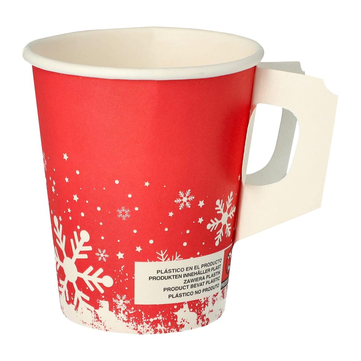 250x Henkelbecher Kaffeebecher rot Wintertime Schneeflocke 200 ml