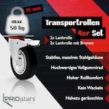 thumbnail of PRIOstahl Transportrollen 200mm Rollensatz 2 Lenkrollen + 2 Lenkrollen mit Bremse schwarz Schwerlast