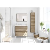 thumbnail of Dmora Unterschrank Modesto, Hängeschrank mit 2 Schubladen, Badezimmerschrank mit Spiegel, Waschbecken nicht enthalten, 80x45h80 cm, Eiche