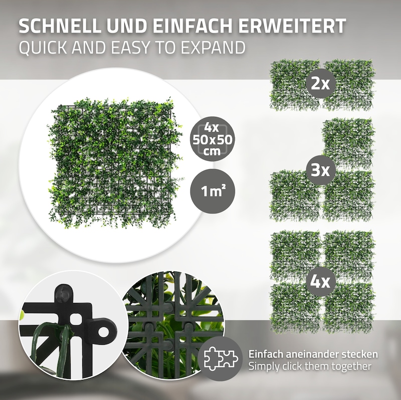 Grüne Wandpaneele zum einfachen Erweitern.