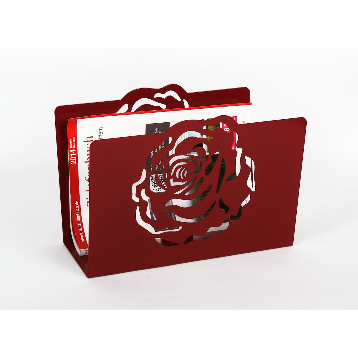 Zeitungsständer Rose, HxBxT: 23x32x12cm, rot  / Made in Germany, Marke: Szagato (Zeitungshalter, Zeitschriftenständer)