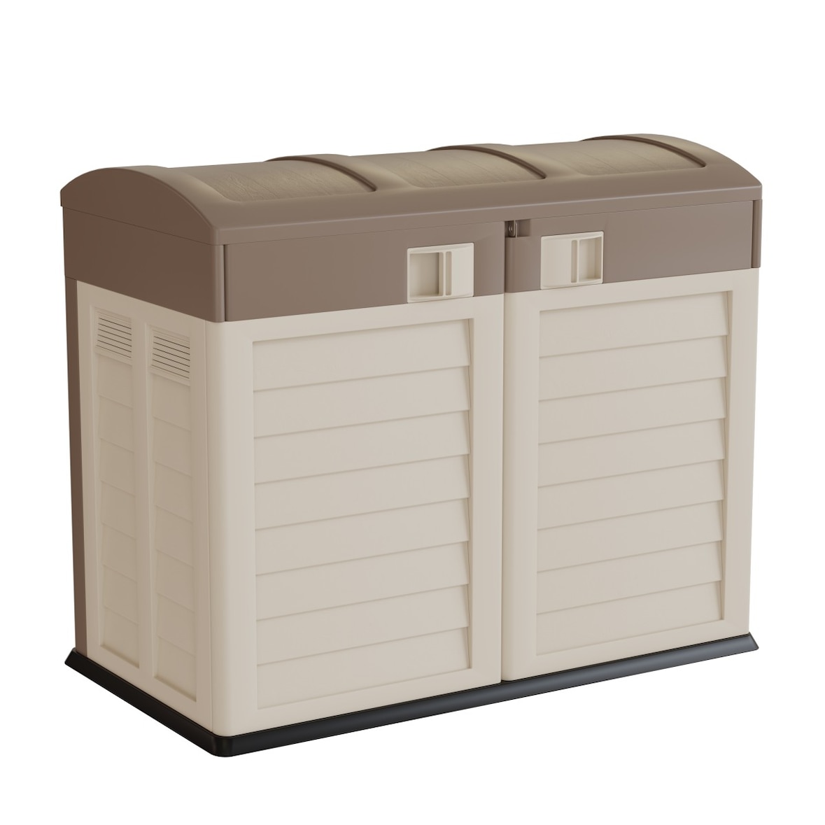 Rangement Poubelle 1500L - Cache Poubelle de Tri Polypropylène Ecru Taupe - Coffre de jardin Verrouillable par Cadenas
