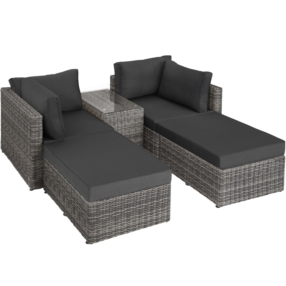 tectake Wicker loungeset San Domino met aluminium frame - lichtgrijs/donkergrijs - 405092
