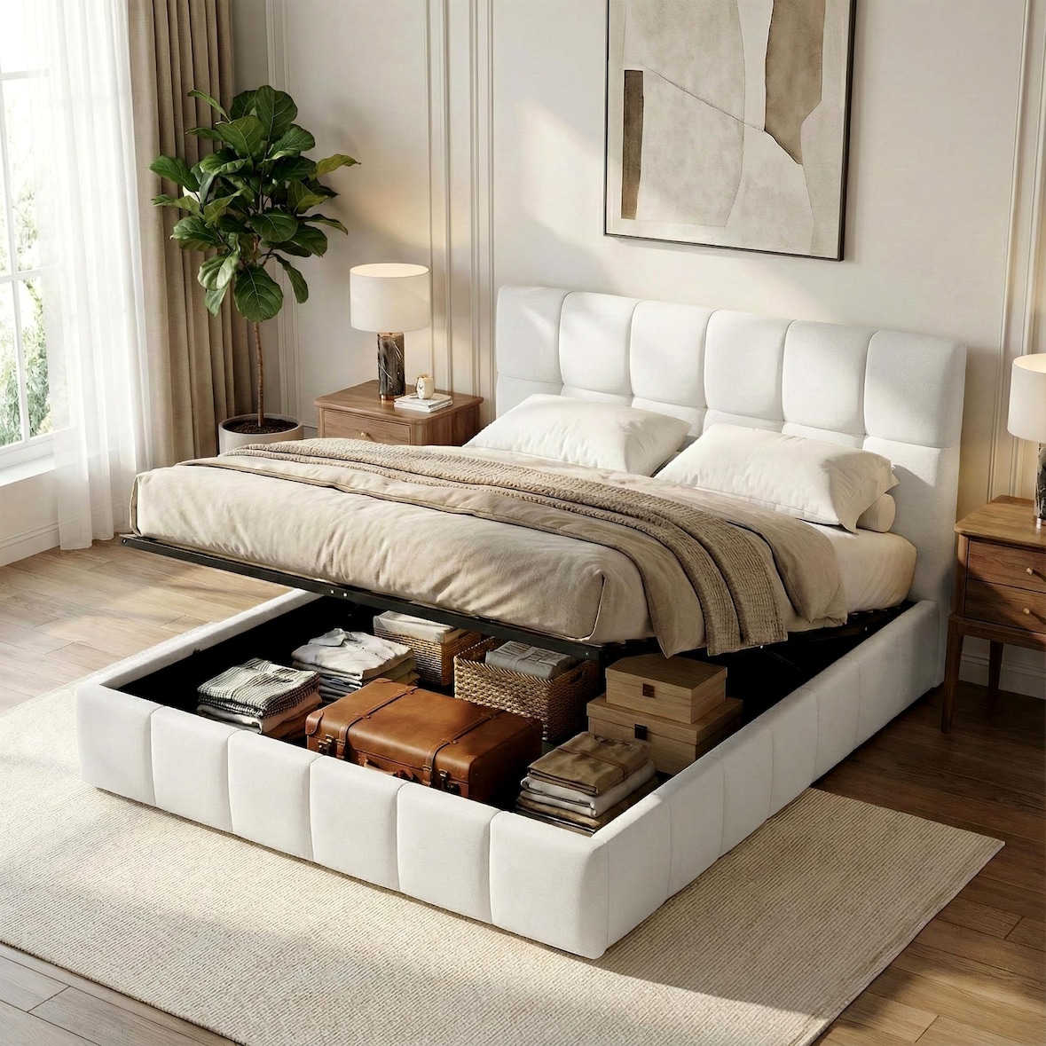Cama tapizada Ladia Crema/160 cm