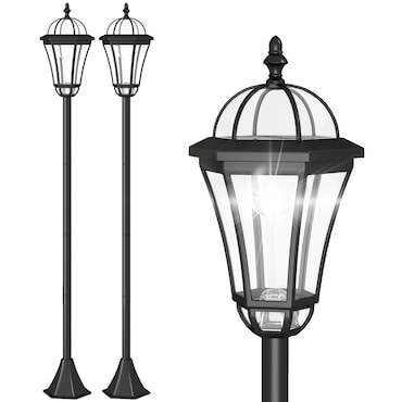 Outsunny Conjunto de Candeeiros Solares com Luzes LED Branca 18,5x18,5x129cm Preto