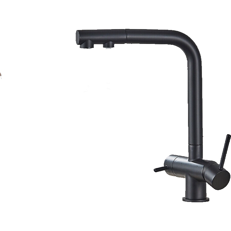 KLARWERK® Felix | Grifo extensible de 3 vías en acero inoxidable negro | Grifo de cocina filtro de agua potable | Caño en L, 3 conexiones para ósmosis