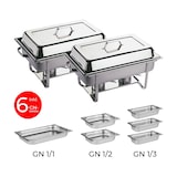 thumbnail of APS Set van 2 chafing dishes -MULTI PLUS-, 2 stuks, elk 61 x 36 cm, H: 30 cm/ met 6 containers + 4 brandpasta containers
