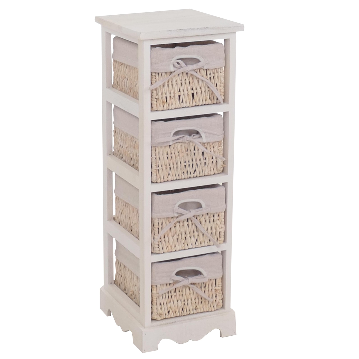 Mendler Regal Kommode mit 4 Korbschubladen 74x25x28cm, Shabby-Look, Vintage ~ weiß