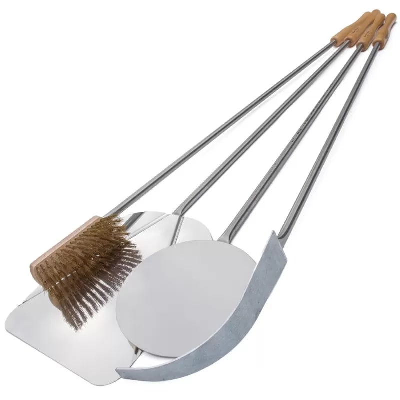 Giemme Spoleto - Set de 4 ustensiles à pizza en acier inoxydable AISI 430 avec manche de 115 cm pour fours jusqu’à 110 cm et pizzas jusqu’à 33 cm
