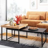 thumbnail of Couchtisch 2er Set Holz / Metall Sofatisch Eckig Eiche Schwarz Modern, Beistelltisch 2-teilig, Design Wohnzimmertische, Holztisch