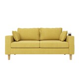 thumbnail of Zweisitzer-Sofa Chenille senfgelb 173x68x77 cm mit Stauraum, Getränkehaltern, Seitentaschen und 2 Rückenkissen