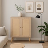 thumbnail of Highboard HWC-M38, Kommode Schrank Sideboard, Staufächer, Kubu Rattan Holz 106x80x41cm ~ Eiche-Optik