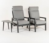 thumbnail of Conjunto de jardín relax, 2 sillones reclinables y mesita auxiliar, Aluminio reforzado color antracita, Cojines color gris