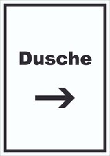 thumbnail of Dusche Schild mit Text und Richtungspfeil rechts waschen Hygiene hochkant A4 Rückseite selbstklebend