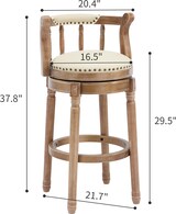 thumbnail of Barhocker drehbar aus Echtleder und Holz Weiß 55x96x55 cm mit Rückenlehne 360 Grad Drehfunktion, gepolsterter Sitz, stabile Beine