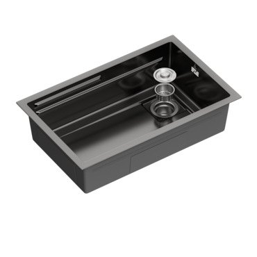 Gasfrit – Keukenspoelbak met sifon voor werkblad in roestvrij staal, zwart, 1 spoelbak 70 x 44 x 21 cm