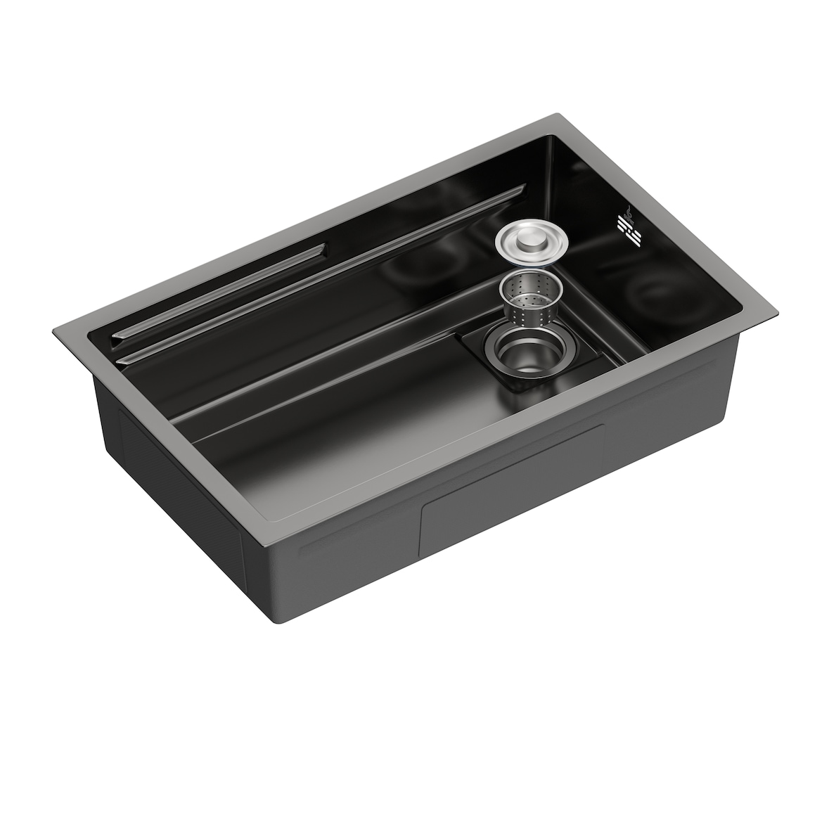 Gasfrit – Keukenspoelbak met sifon voor werkblad in roestvrij staal, zwart, 1 spoelbak 70 x 44 x 21 cm