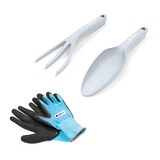 thumbnail of Cellfast Gartenhandgeräte kleiner Satz PASTEL (blau) Pflanzkelle, Pflanzgabel, Arbeitshandschuhe