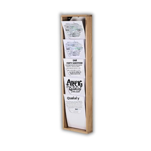 Présentoir Mural Bois naturel 5 cases A4 Portrait