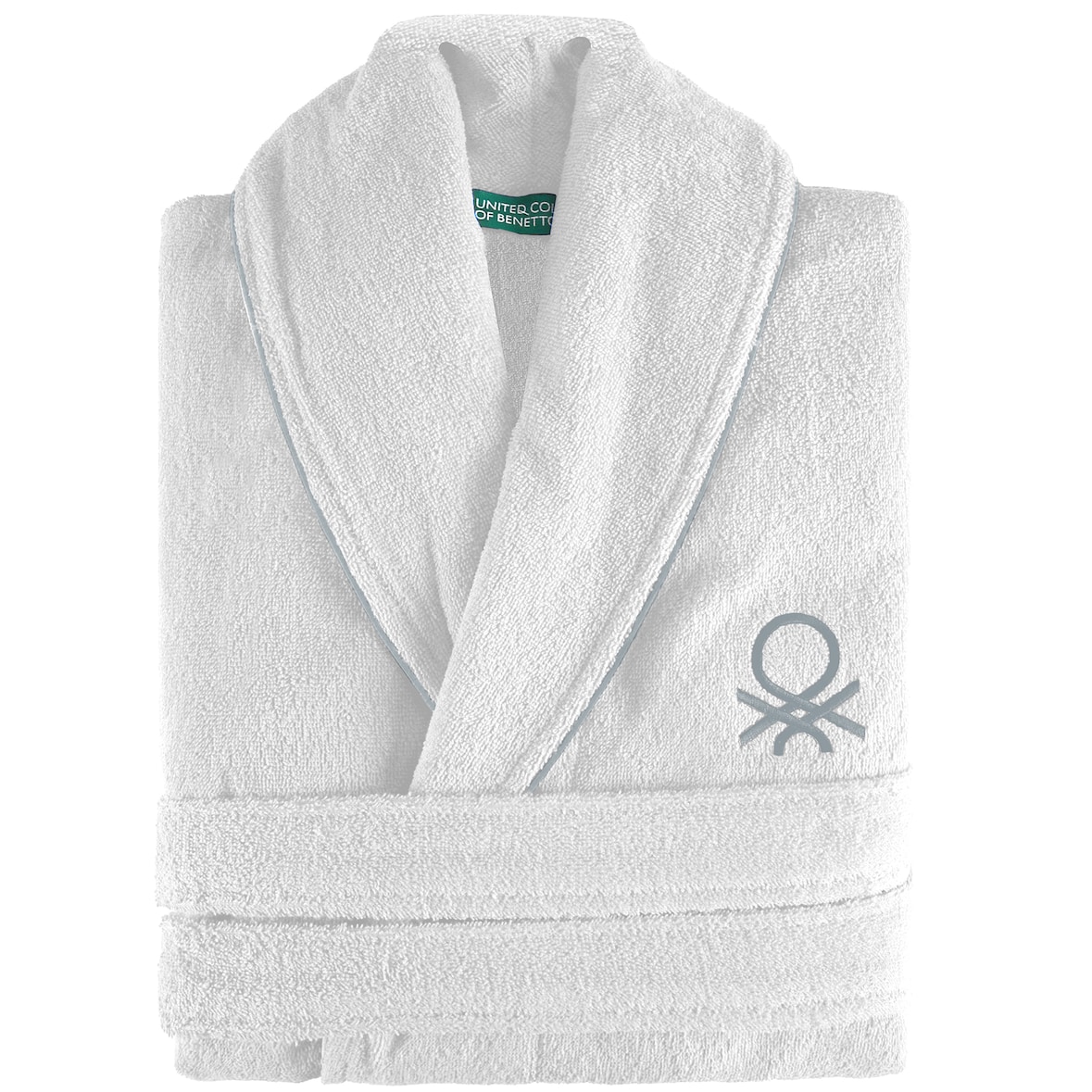 Benetton - Albornoz L/XL 100% Algodón 360GSM en color Blanco y Bordado en Negro - BLACK & WHITE