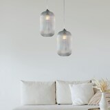 thumbnail of Krizia Sospensione in ferro laccato bianco con cavo elettrico regolabile e diffusore in vetro soffiato trasparente con dec. rigatura in rilievo 1 luce