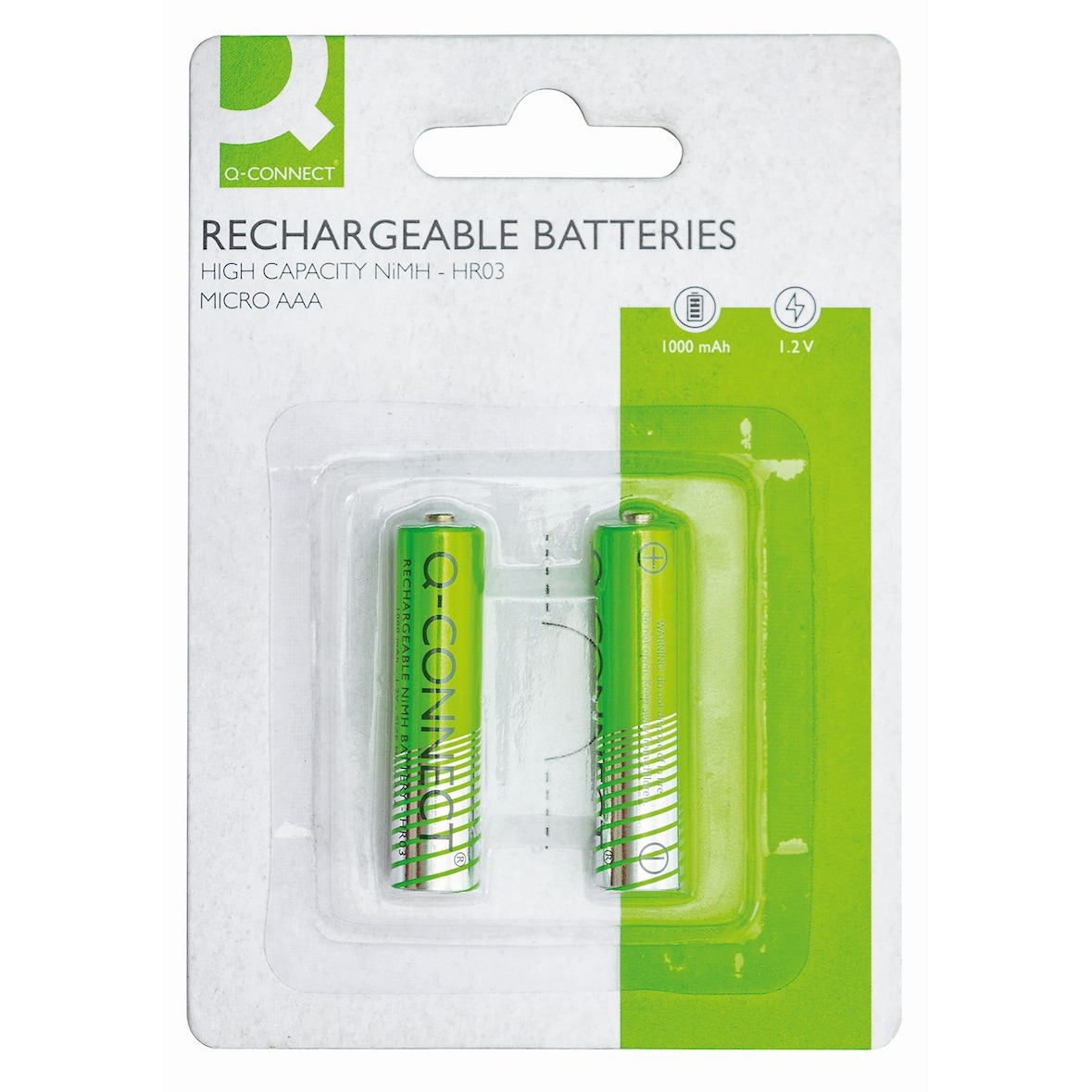 Q-Connect® KF15164 Akku-Batterien Rechargeable - Micro/AAA/HR03, 1,2 V, 2 Stück