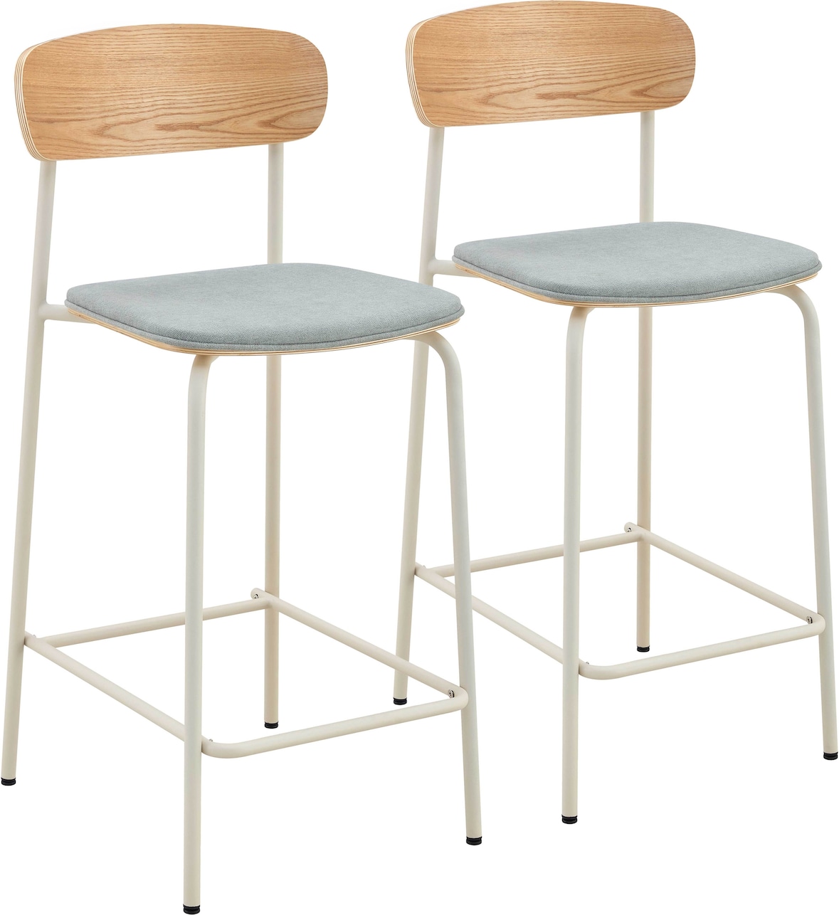 Set mit 2 hohen Stühlen aus hellblauem Holz