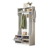 thumbnail of Flurgarderobe Komplett-Set 100x40x185,5 cm mit gepolsterter Sitzbank, Flip-Top Schuhschrank, 6 Haken, offener Stauraum, Garderobe, modern, Weiß