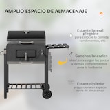 thumbnail of Barbacoa de Carbón con Ruedas Barbacoa con Tapa Parrillas de Acero Inoxidable Termómetro Brasero Ajustable Bandeja Lateral y Estante 113x65x108 cm