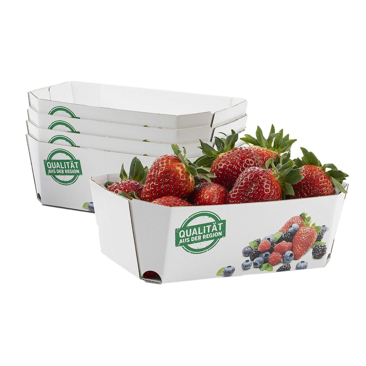 448x Beerenschalen aus Pappe 159x95x60mm mit Neutraldruck für 500 gr.