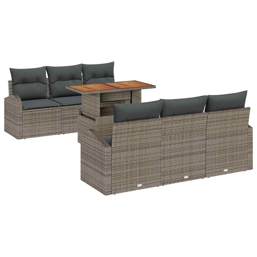 vidaXL Garten-Sofa-Set mit Speicher 7 pcs Grau Poly Rattan