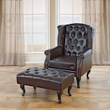 thumbnail of Sessel Relaxsessel Clubsessel Ohrensessel Chesterfield, Kunstleder ~ antik-braun mit Ottomane