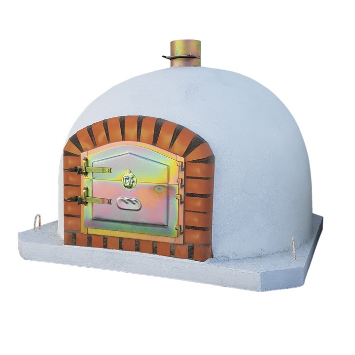 Horno 80x80cm, con ladrillo y tubo, puerta de hierro galvanizado, pintado de blanco