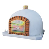 thumbnail of Horno 80x80cm, con ladrillo y tubo, puerta de hierro galvanizado, pintado de blanco