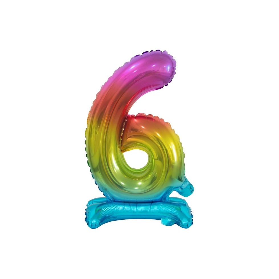 XL Folienballon Zahl 6 bunt regenbogen stehend 74 cm