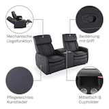 thumbnail of Kinosessel, 2er-Fernsehsessel mit mechanischer Relaxfunktion, Easy-Lift, für 2 Personen, 2 Getränkehalter, Kunstleder in Schwarz, Raburg Maxx