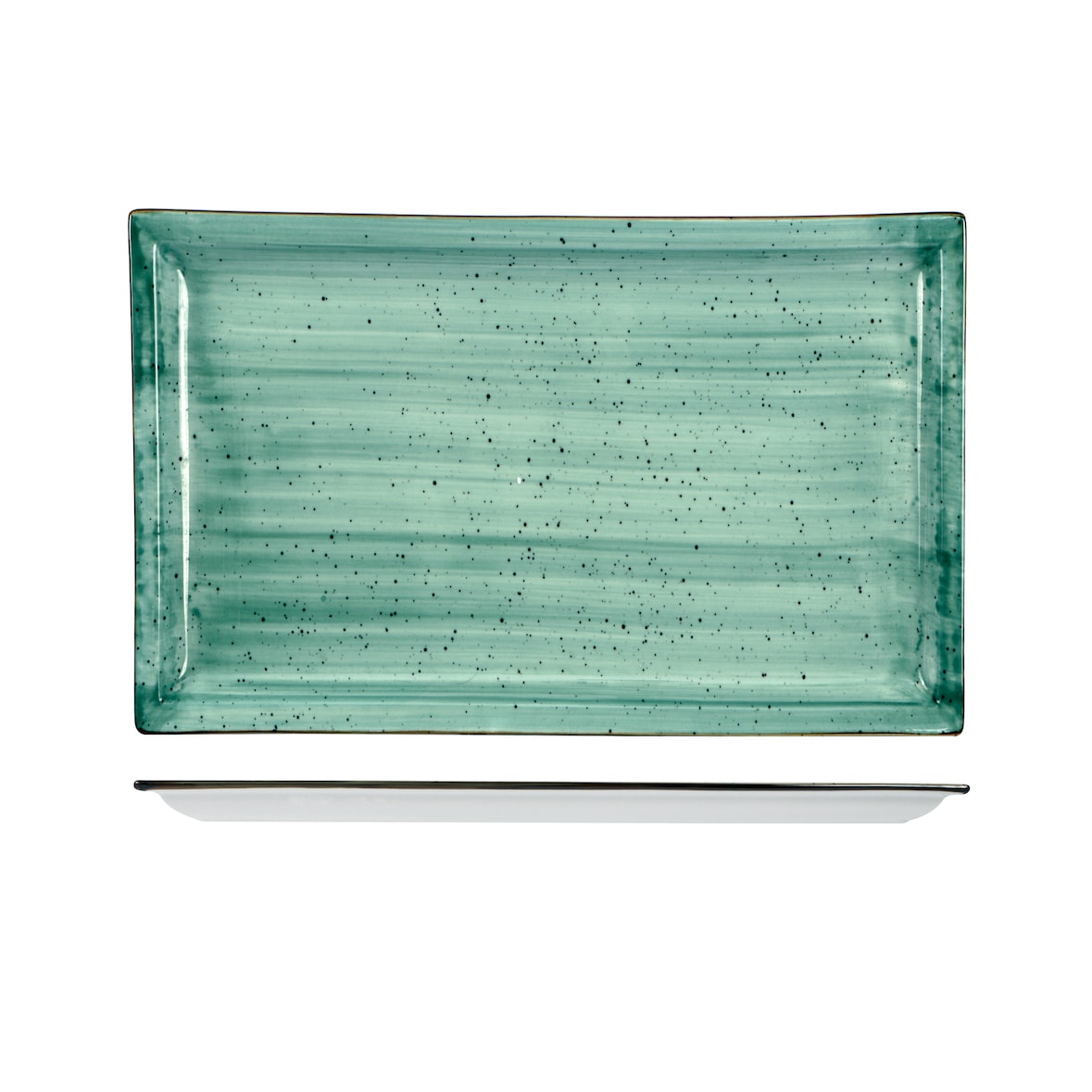 Lioness set 3 piatti rettangolari Justcolor in porcellana decorata color verde cm 35,6x18,2 H 2 CHP11756-1096K2