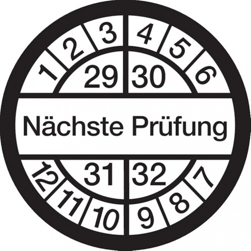 Dreifke® Prüfplakette, Nächste Prüfung, weiß/schwarz, - 16 mm Dokumentenfolie selbstklebend