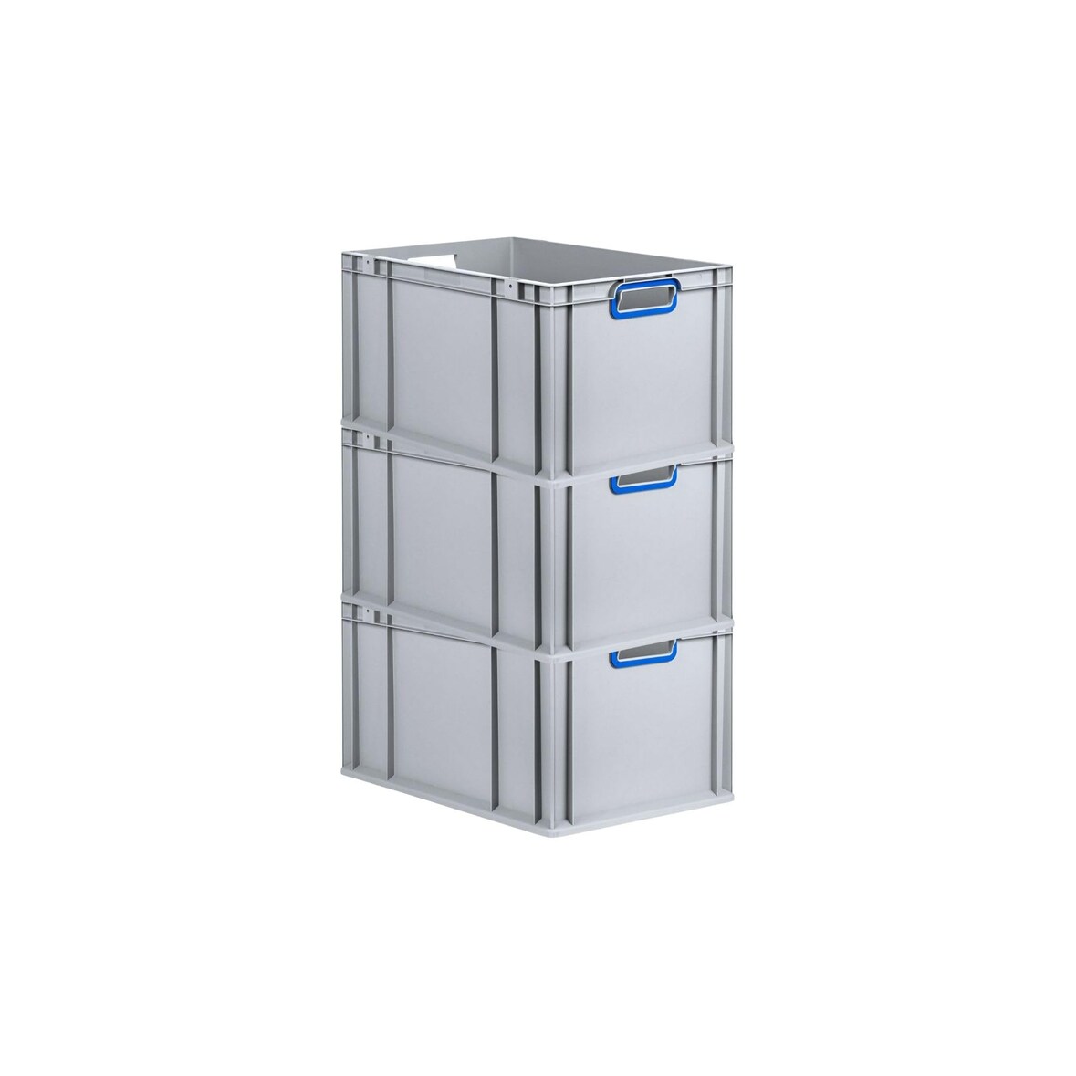 PROREGAL SuperSparSet 3x Eurobox NextGen Color, HxBxT 32x40x60cm, 65 Liter, Griffe blau offen, Grau, Eurobehälter, Box, Transportbehälter