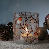 thumbnail of Teelichthalter ROTKEHLCHEN Windlicht Bruchglas H: 13cm D: 11,5cm