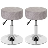 thumbnail of 2er-Set Hocker HWC-C22, Sitzhocker Schminkhocker, höhenverstellbar Ø 35cm ~ Wildlederimitat, vintage grau