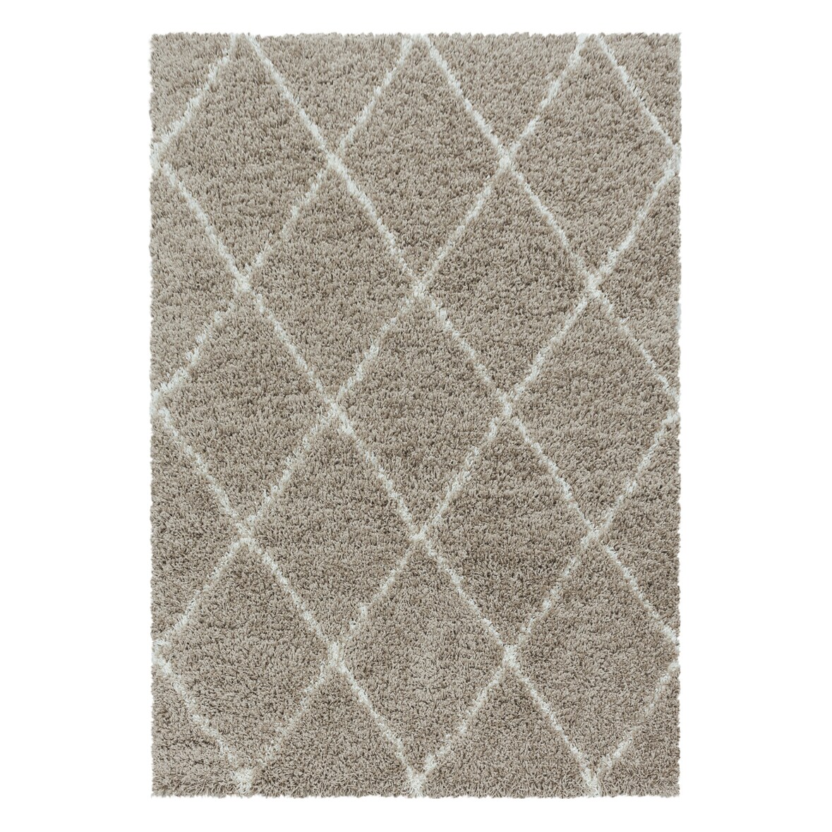 Carpetsale24 Hochflor Teppich Beige 240x340 cm Rauten Design Flauschig- Langflor Wohnzimmerteppich Skandinavischer Stil Shaggy großer Teppich