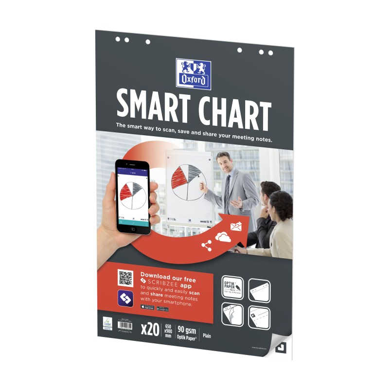 Lot de 3 Recharge papier Smart Chart, 90 g/m², format 65x98, 20 feuilles unies