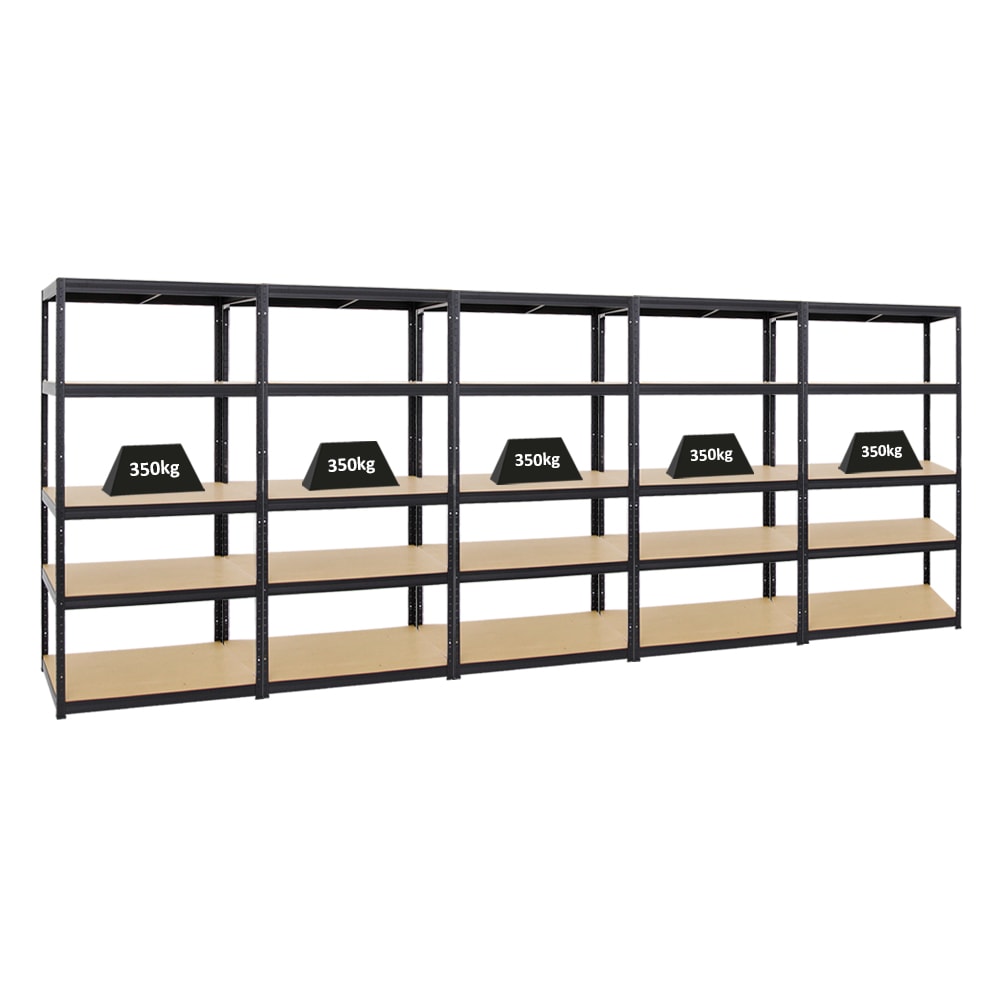PROREGAL Mega Deal | 5x Schwerlastregal Slim Elephant M | HxBxT 180x90x60 cm | 5 Ebenen | Fachlast 350 kg | Schwarz | Stecksystem Lagerregal 5 Stk.