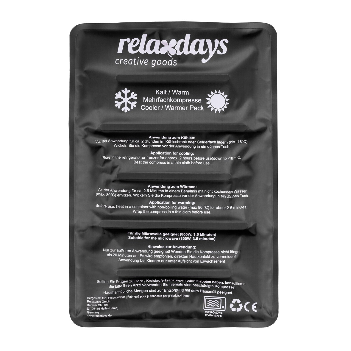 Relaxdays Kühlpad, Kalt Warm Kompresse, 25 x 36 cm, Kühlpack Gel, Erste Hilfe, wiederverwendbare Gelkompresse, schwarz