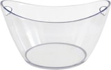Um balde de gelo transparente com alças.