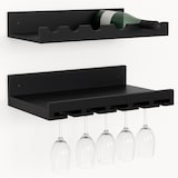 thumbnail of Conjunto de 2 prateleiras para vinhos HWC-P22, suporte de vidro/garrafas para 6 garrafas/15 copos em madeira com certificação FSC® 61x28cm ~ preto