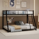 thumbnail of Metall Etagenbett Twin Over Full 196x146 aus Stahl, Hochbett mit Vollbett unten, Sicherheitsgeländer, Leiter, geräuscharm, Schwarz
