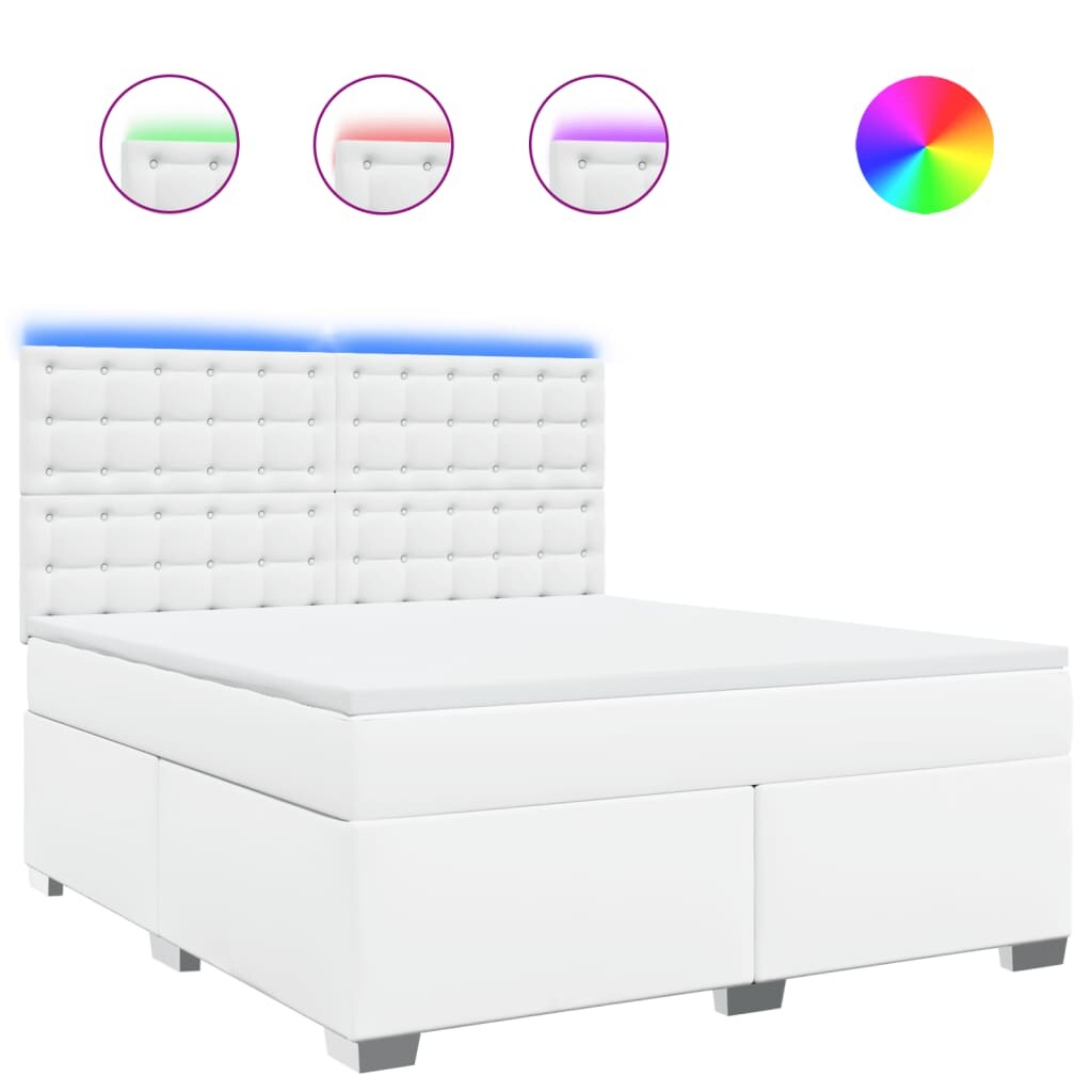 vidaXL Boxspringbett mit Matratze Weiß 180x200 cm Kunstleder