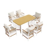 thumbnail of Merax Gartenmöbel Set 6-Sitzer, Outdoor Essgruppe mit Tisch und Stühlen, WPC Tisch Holzoptik, Eisengestell weiß, PE Rattan